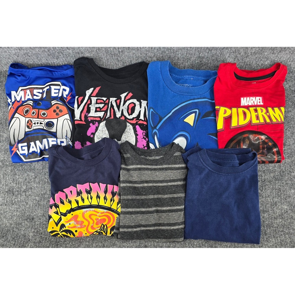 Lot of 7 Boys Sz 8 T-Shirts Multicolor Graphic Bundle Gamer Marvel School Play
